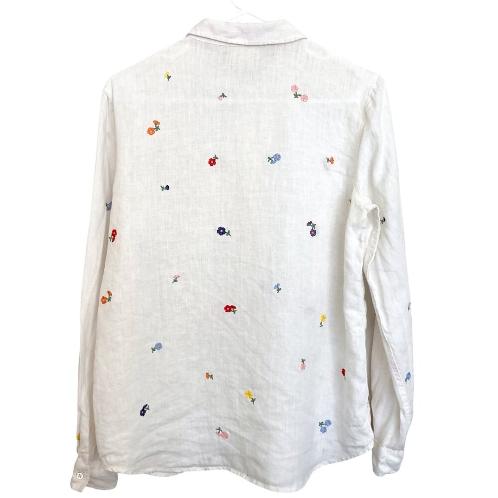 SEZANE Tomboy Embroidered Flower Linen Shirt Button Up White - Picture 10 of 12